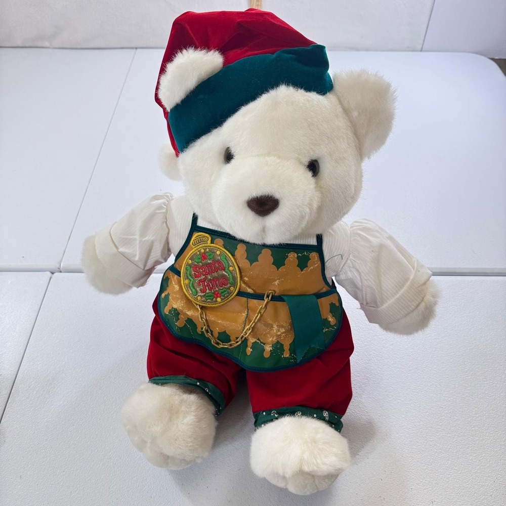 1995 Vintage Santa Time‎ Teddy Bear Plush 1995 Kmart Christmas Collectible White